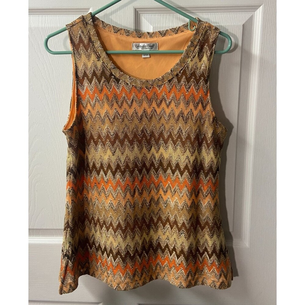 Coldwater Creek Knit Lined Tank Top Orange Zig Zag Tunic Knit Colorful